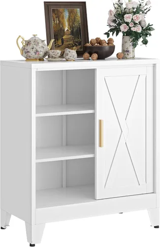 Vista 15 de Gabinete de Almacenamiento de Metal para Baño, Gabinete Aparador Negro con Puertas de Vidrio y Estantes Ajustables, Pequeños Gabinetes de Metal