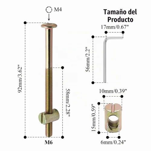 Vista 2 de Biaungdo M6 x 3.543 in - Pernos para litera, bronce, 12