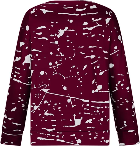 Vista 4 de Camisetas de manga larga de otoño para mujer, sudaderas de cuello redondo con gráficos geométricos de moda, cómodas, holgadas, con abertura lateral