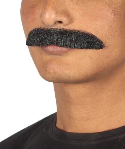 Vista 2 de HPO Cepillo de pintor para hombre adulto Ron Borgoña bigote, color negro, novedad falso pelo facial, accesorio de disfraz para adultos