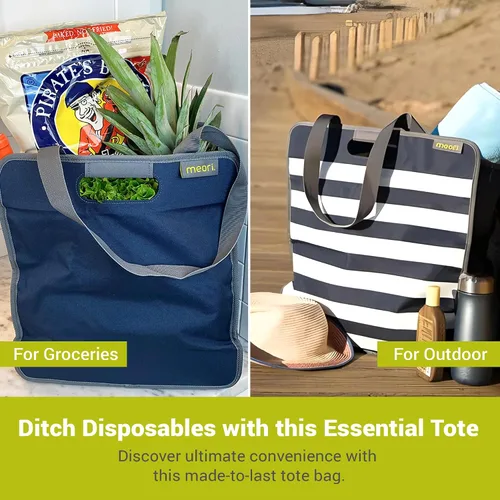 Vista 3 de meori Bolsa grande para mujeres u hombres, extra grande con bolsillo con cremallera, parte inferior dura, correas de hombro y asas de agarre