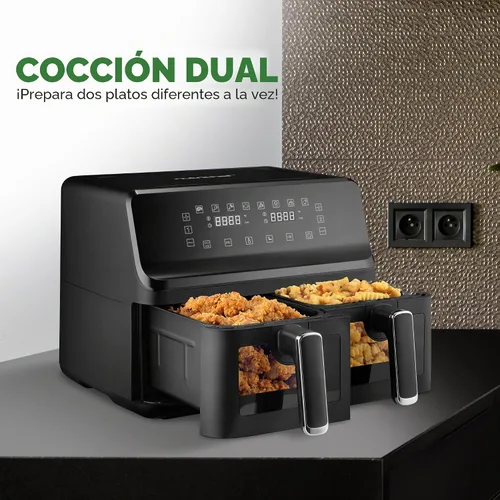 Vista 3 de NutriChef Freidora de aire con doble cesta de 8.8 cuartos de galón Freidora de aire sin aceite tamaño familiar con ventana transparente 9-1