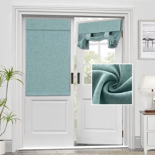 Vista 14 de H.VERSAILTEX - Cortinas para puerta francesa de lino con textura, persianas de privacidad impermeables para ventana de cocina, oscurecimiento