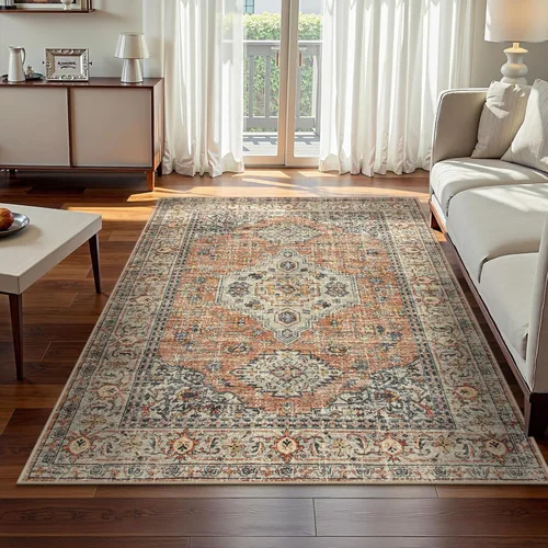 Vista 44 de Lahome Alfombra oriental lavable de área pequeña, 2 x 3 pies, para entrada, cocina, ultra fina, suave, tapete antideslizante para puerta de Azul