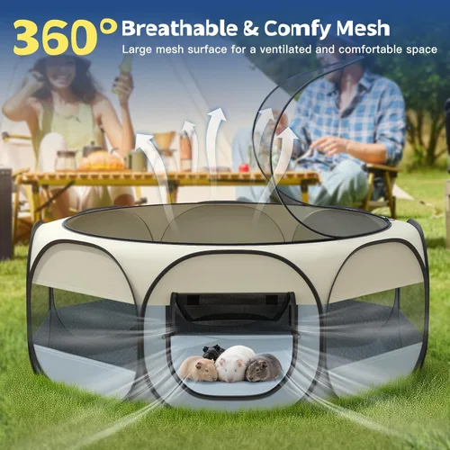 Vista 3 de VavoPaw Corralito para Animales Pequeños, Caja de Crianza de Pollos con Tapa Superior, Carpa de Jaula Portátil para Ejercicio al Aire Libre