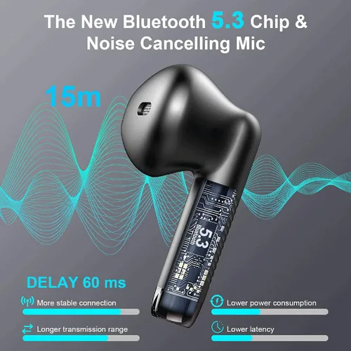 Vista 2 de Auriculares inalámbricos, auriculares Bluetooth 5.4 con graves estéreo, auriculares Bluetooth en el oído con cancelación de ruido y micrófono