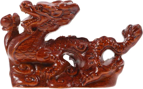 Vista 6 de Estatua de dragón chino de Feng Shui, escultura de madera de dragón, escultura de 3.9 in, figuras de animales de madera tallados pequeños, figuras