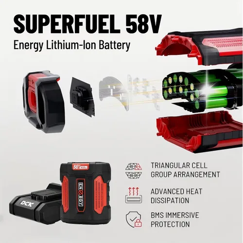Vista 5 de DCK Motosierra inalámbrica de 58 V, motosierra eléctrica sin escobillas, motosierra alimentada por batería de 16 pulgadas con batería de 4.0 Ah