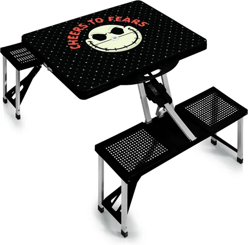 Vista 7 de PICNIC TIME Disney Minnie Mouse Folding Picnic Table with Seats, Collapsible Aluminum Table and Bench Set with Umbrella Hole, Lightweight Portable