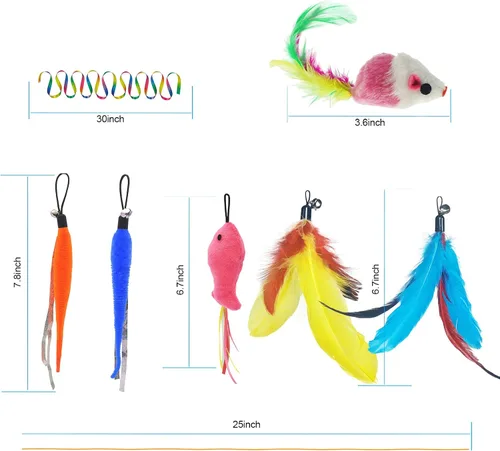 Vista 3 de ZPH Juguetes para gatos, paquete variado de plumas interactivas para gatos, varita y gatito, incluye juguete de ejercicio para gatos, ratón, gusanos