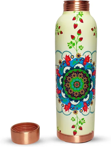 Vista 20 de Botella de agua de cobre de 34 onzas, botella de agua grande de cobre para beber, recipiente multicolor ayurvédico 100% puro para botella de tapa a