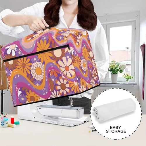 Vista 5 de Funda para máquina de coser de flores hippie grande, cubierta antipolvo, protección de fácil limpieza para máquina de coser, resistente a las Flor