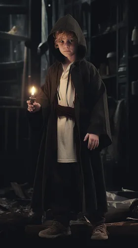 Vista 4 de Bata con capucha para niños, con mangas, monje mago, medieval, Jedi, cosplay, capa de Halloween