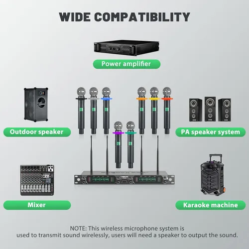 Vista 6 de Phenyx Pro Sistema de micrófono inalámbrico, micrófono inalámbrico UHF de 8 canales con micrófonos inalámbricos de mano de metal, micrófono dinámico