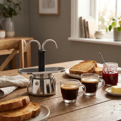 Vista 3 de Moka Pot, 2 tazas de 3.4 fl oz de capacidad, duradera y segura para alimentos, cafetera espresso con doble tubo y colador antideslizante grueso