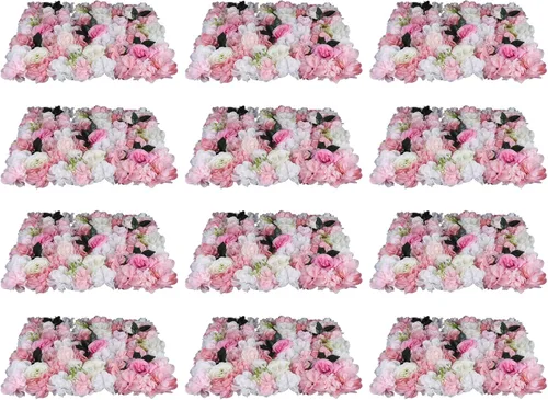 Vista 14 de Panel de pared de flores artificiales 3D, 24 x 16 pulgadas, 10 paneles de fondo de pared para exteriores, interiores, fiestas, bodas, día de San