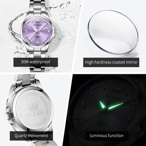 Vista 5 de OLEVS Reloj de lujo para mujer, de lujo, delicado con diamantes para mujer, a la moda, simple y fácil de leer, reloj de mujer con fecha de día