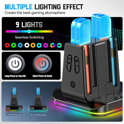 Vista 6 de Compatible con interruptor 21 Base de cargador Joycon controlador, soporte de carga magnético 8 en 1 para JoyCon 2, Switch 1 y OLED Joy
