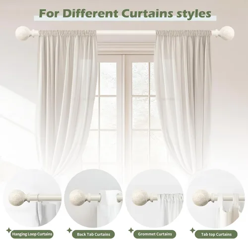 Vista 7 de Barras de cortina de madera blanca para ventanas: HTZON 1" Barra de cortina rústica de estilo granja estilo bohemio para sala de estar y dormitorio