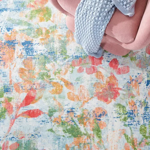 Vista 8 de SAFAVIEH Colección de pinceles de pintura para alfombras lavables, 4 pies 4 pulgadas x 6 pies, azul marino y naranja, antideslizante y fácil
