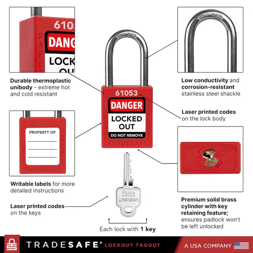 Vista 6 de TRADESAFE Kit profesional de etiquetado de bloqueo - Cerraduras Loto, cerradura de válvula de puerta, bloqueo de válvula de bola, cerraduras