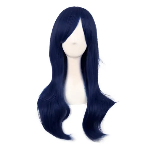 Vista 7 de MapofBeauty - Peluca larga de extremos rizados para cosplay, de 28 pulgadas, para mujer, color Azure Azul celeste