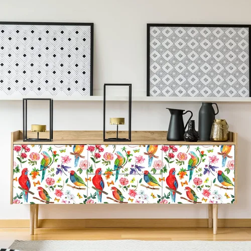 Vista 4 de Papel tapiz de 24 x 118 pulgadas de ancho, diseño floral de peonía y pájaro, papel tapiz de hojas de vinilo extraíble, autoadhesivo de mariposa