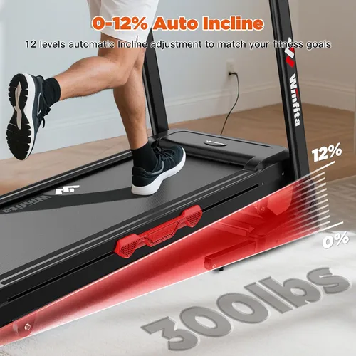 Vista 2 de 3.5HP Folding Treadmill Auto Incline, 300lbs, 8MPH, 17" Belt,64 Programs