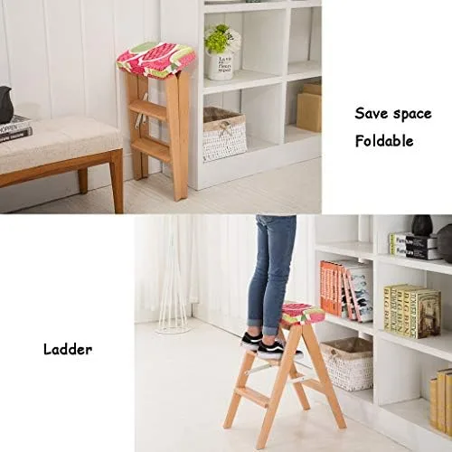 Vista 6 de Escalera plegable de 3 pisadas/silla de escalera taburete de madera, silla de comedor de escalera de madera, taburete de bar ampliado, herramienta