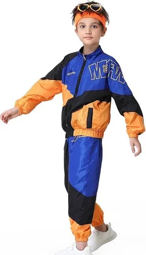 Vista 5 de Traje de los años 80 para niños, retro de los años 90, chándal para niños y niñas, ropa de baile hip hop, chaqueta de retazos unisex, pantalones