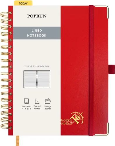 Vista 21 de POPRUN Cuaderno A5 con espiral, 120GSM, tapa dura, color negro