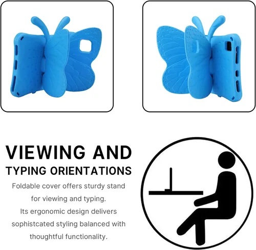 Vista 5 de FW Fire 7 - Funda para tablet para niños, Amazon Fire 7 2022, funda de mariposa con luz de atril, EVA, protección contra caídas, resistente, a