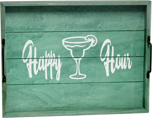 Vista 9 de Elegant Designs HG2013-GBL Bandeja de Servir Redonda de Madera Decorativa de Navidad de 13.75'' con Asas, Verde Believe Lavado verde "Believe