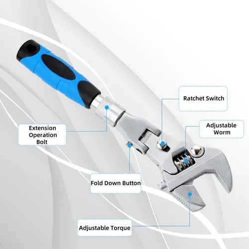 Vista 13 de Llave ajustable Flexhead, llaves de media luna de trinquete de 10 a 12 pulgadas con vástago de extensión retráctil y llave ajustable de cabeza