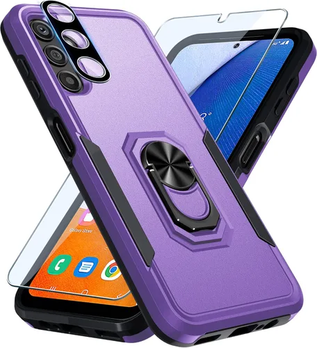 Vista 24 de Janmitta Funda compatible con Samsung Galaxy A14 5G con protector de pantalla + protector de lente de cámara, funda resistente de servicio pesado