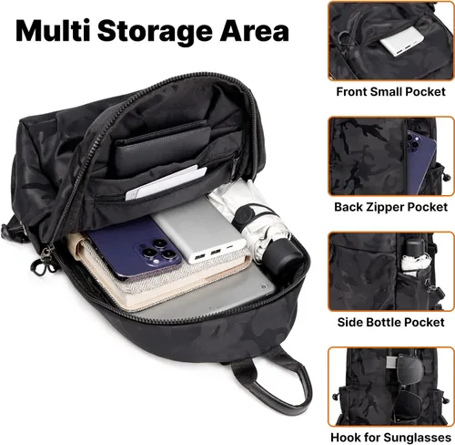 Vista 5 de CANTLOR Bolso bandolera pequeño para hombre, mochila cruzada de viaje, paquete de pecho ligero para exteriores, bolsa de hombro con una correa