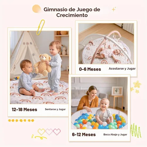 Vista 3 de Crisschirs Gimnasio grande 6 en 1 XL para bebés y piscina de pelotas, tapete de juego y gimnasio de juego, gimnasio combinado de actividades