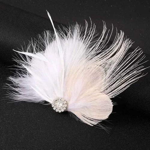 Vista 2 de Pinza para el pelo de plumas blancas de los años 20, accesorios para el cabello, tocado para mujer