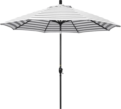 Vista 8 de California Umbrella Paraguas redondo de aluminio de 9 pies, manivela elevadora, botón de inclinación, poste negro, olefina beige antiguo