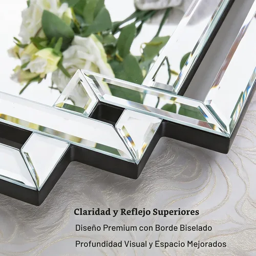 Vista 2 de Espejo decorativo para decoración de pared, elegante espejo de sala de estar de 24 x 36 pulgadas con piezas de vidrio y borde biselado, moderno