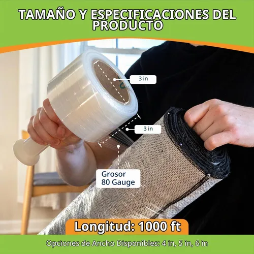 Vista 5 de PSBM Mini película elástica con mango de plástico de 3 pulgadas x 1000 pies