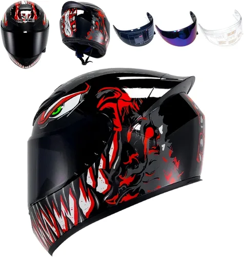Vista 32 de HTLNUZD - Casco de motocicleta de cara completa, compatible con Pinlock, viseras transparentes y tintadas, modelo aprobado por DOT, casco de moto