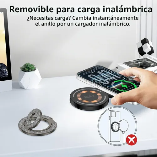 Vista 6 de Anillo magnético para teléfono MagSafe Grip, soporte magnético de doble cara para iPhone Air 17 16 16e 15 14 13 12 Pro Max Mini Plus, soporte