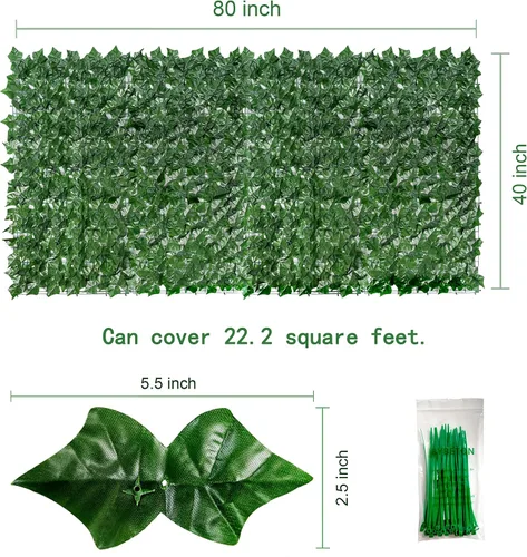 Vista 3 de Bybeton Pantalla de Cerca de Privacidad de Hiedra Artificial - 40" X 80" Anti-UV Hojas Falsas Enredaderas - Privacidad para Patio Balcón, Jardín