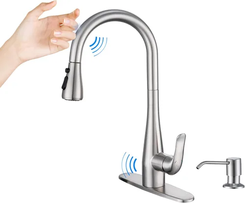 Vista 9 de Grifo de Cocina con Dispensador de Jabón y Pulverizador Extraíble - Grifo de Fregadero de Cocina de Acero Inoxidable con Una Sola Manija, Diseño