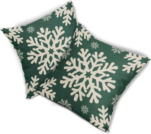 Vista 56 de Fundas de almohada decorativas de Navidad negras 40x40 cm con copos de nieve blancos de Navidad, juego de 2, temática rústica de invierno