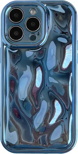 Vista 17 de Caseative Funda para iPhone 15 Pro Max, color negro Suavidad de la galjanoplastia de cromo del patrón de la burbuja del meteorito de la onda