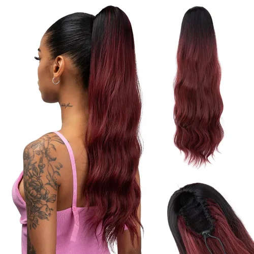 Vista 8 de Extensiones de cabello rizado con cordón para mujeres negras, 16 pulgadas de largo, sintético, afro, esponjoso, en capas, extensión de cola