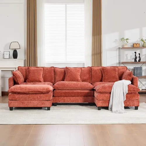 Vista 235 de Sofá seccional modular verde de 111.5", sofás seccionales grandes de 3 plazas para sala de estar, sofá nube oversized de tela chenille con otomana