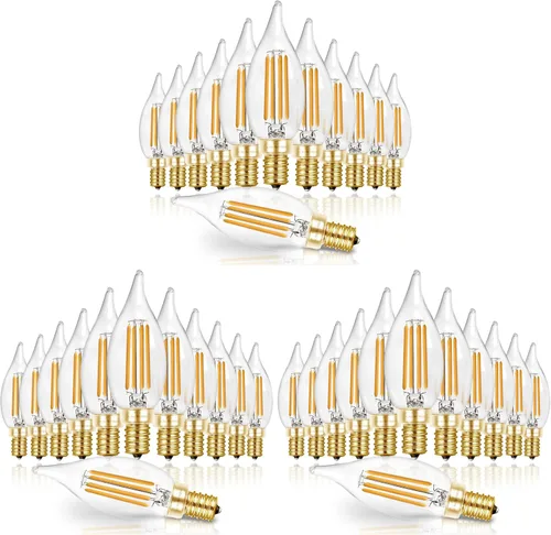 Vista 19 de Hizashi Bombilla de candelabro E12 de 40 W, bombillas LED de candelabro regulables CRI 90+, 4 W, 450 lm, 5000 K, luz blanca diurna, punta de llama